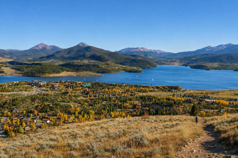A mountain lake below the peaks of Summit County, Colorado