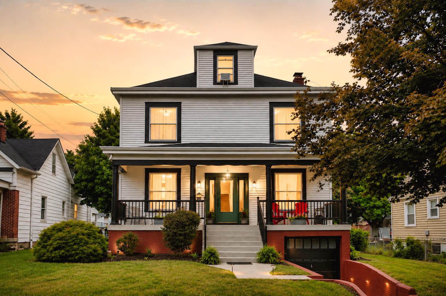 Stylish Retreat, a Home Base home at dusk in Louisville, Kentucky